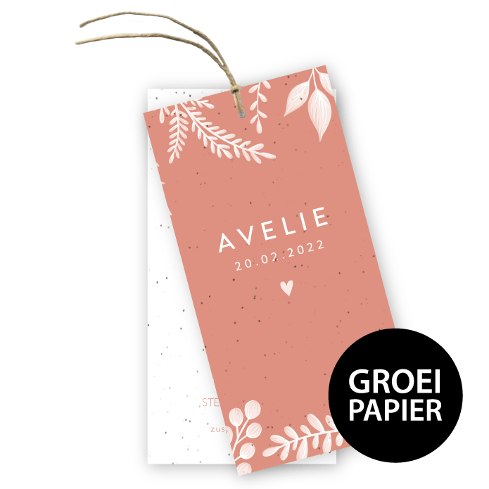 Geboortekaartje labels groeipapier Avelie