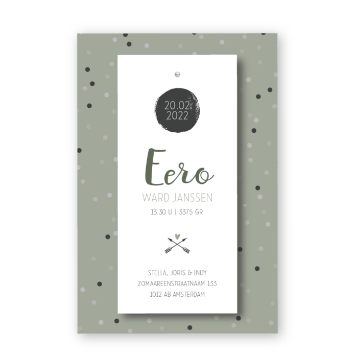 Geboortekaartje confetti klembord Eero