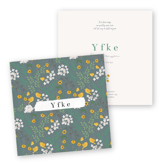 Geboortekaartje bloemen groen