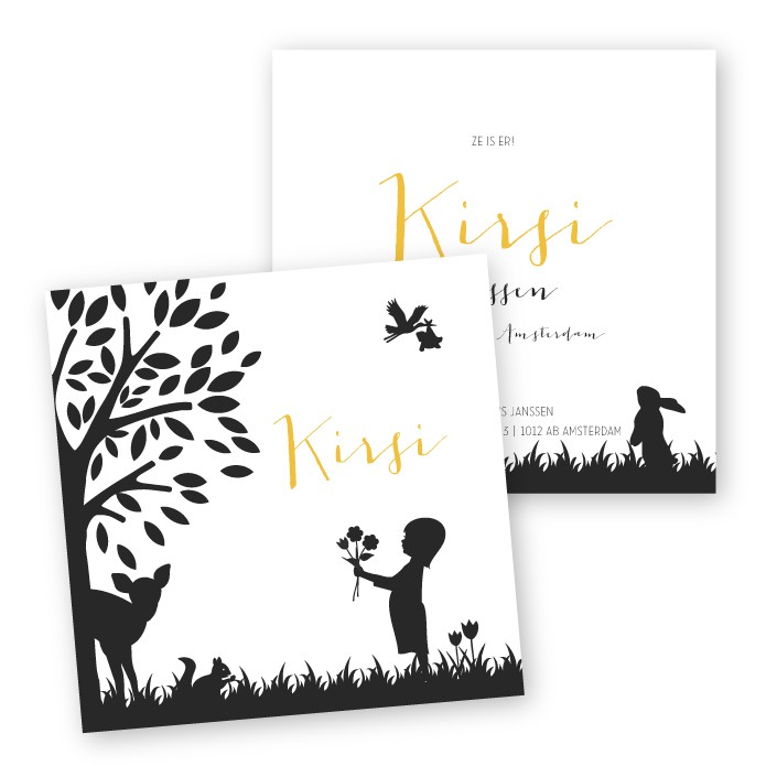 geboortekaartje silhouet hert boom