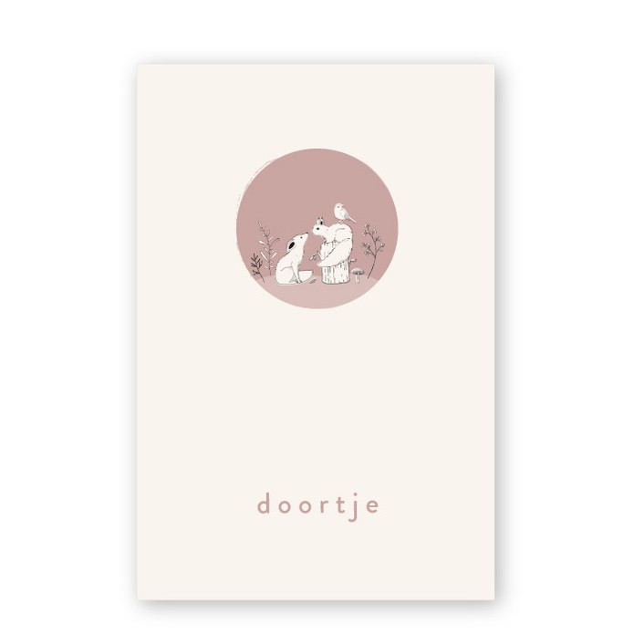 Geboortekaartje getekend vosje en eekhoorn Doortje
