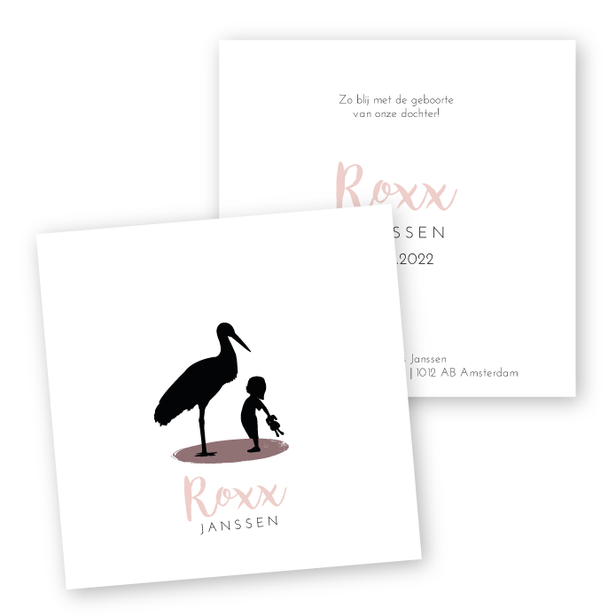 babykaartje meisje Roxx ooievaar