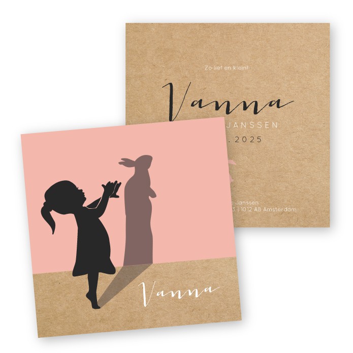 geboortekaartje roze kraft schaduw