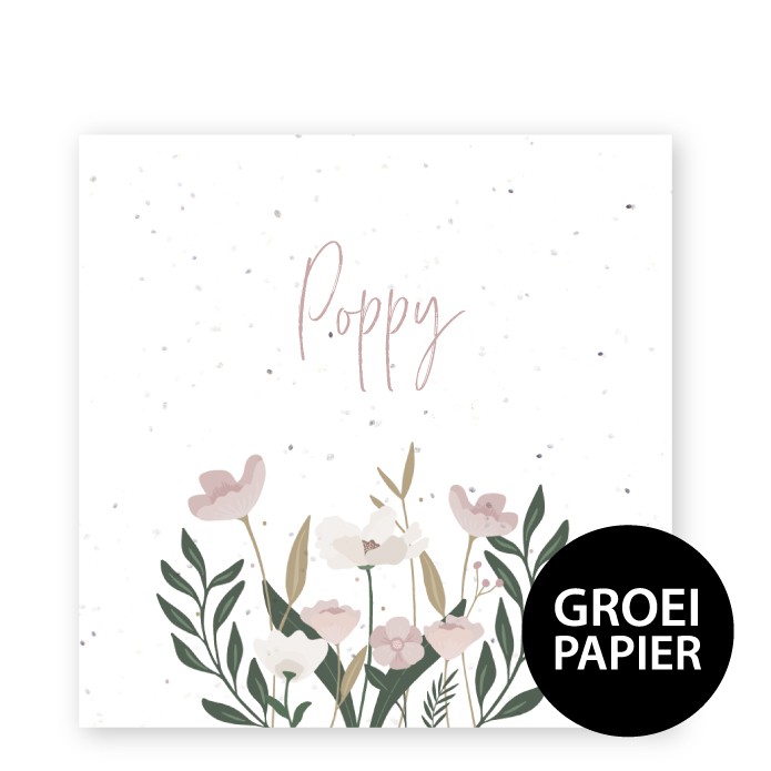 Geboortekaartje groeipapier botanisch bloemen Poppy