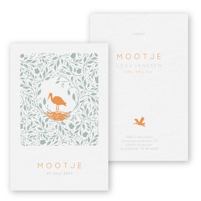 Babykaartje bloemen ooievaar