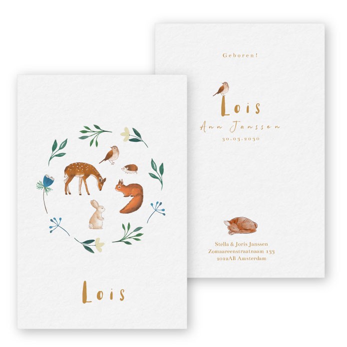 schattige dieren geboortekaartje in cirkel