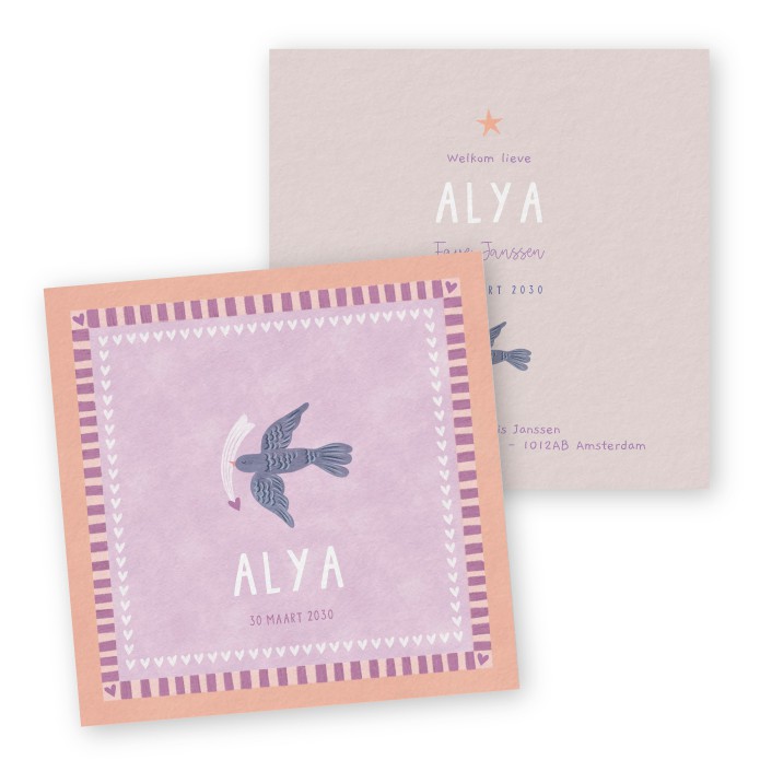 Geboortekaartje vogeltje Alya - Froukje den Nijs