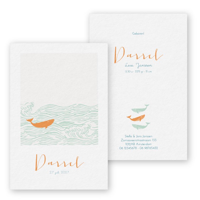 Babykaartje oranje walvis
