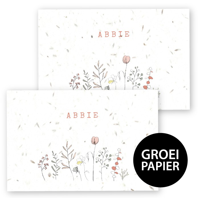 Geboortekaartje groeipapier bloemetjes Abbie liggend