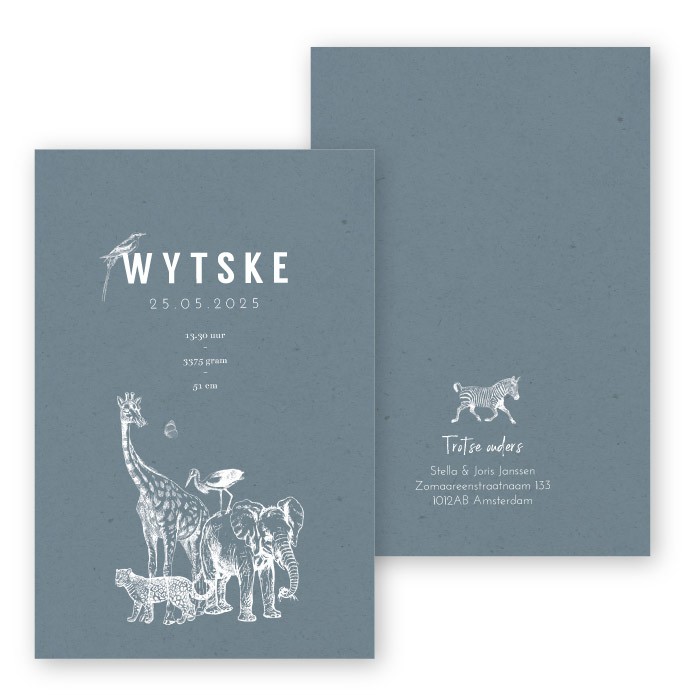 Geboortekaartje kraft karton vintage dieren Wytske