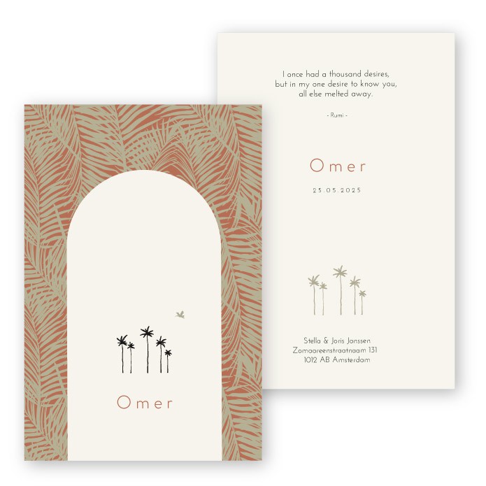 Babykaartje boogvorm palmboom