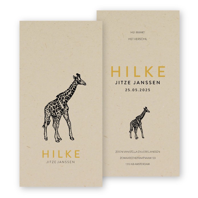 Geboortekaartje duurzaam giraffe Hilke