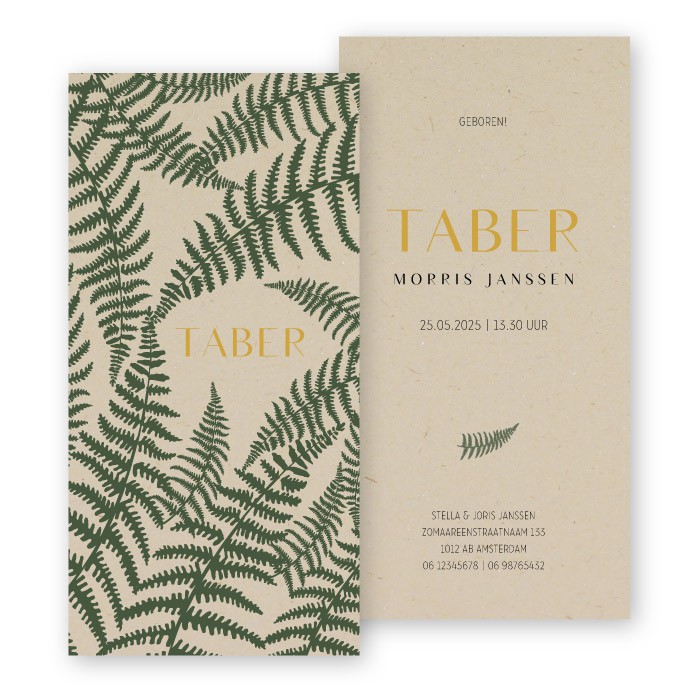Geboortekaartje duurzaam varens Taber