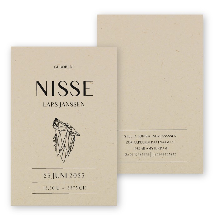 Geboortekaartje duurzaam wolf Nisse