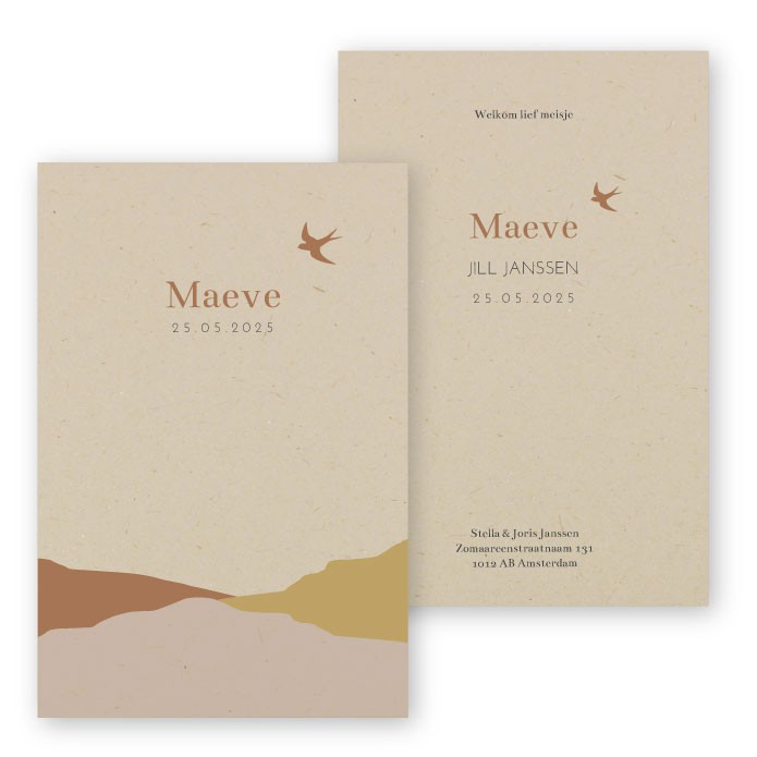 Geboortekaartje duurzaam bergen Maeve