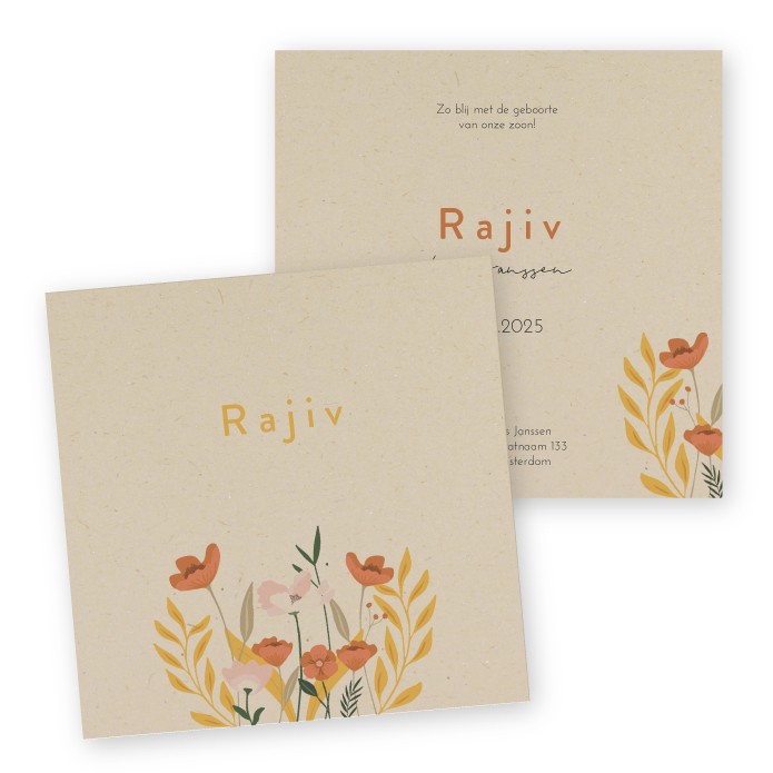Geboortekaartje duurzaam botanisch bloemen Rajiv