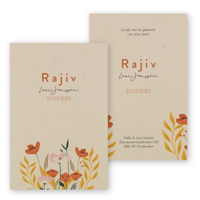 Geboortekaartje duurzaam botanisch Rajiv