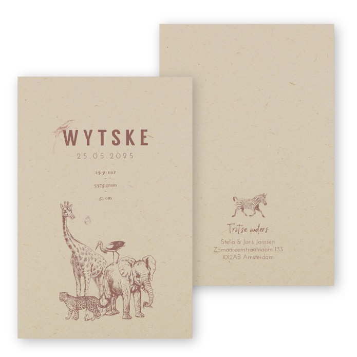 Geboortekaartje duurzaam vintage dieren Wytske