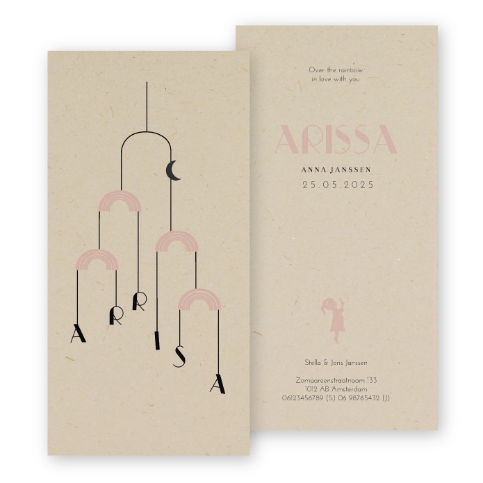 Geboortekaartje duurzaam baby mobiel Arrisa