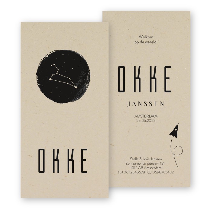 Geboortekaartje duurzaam sterrenbeeld Okke