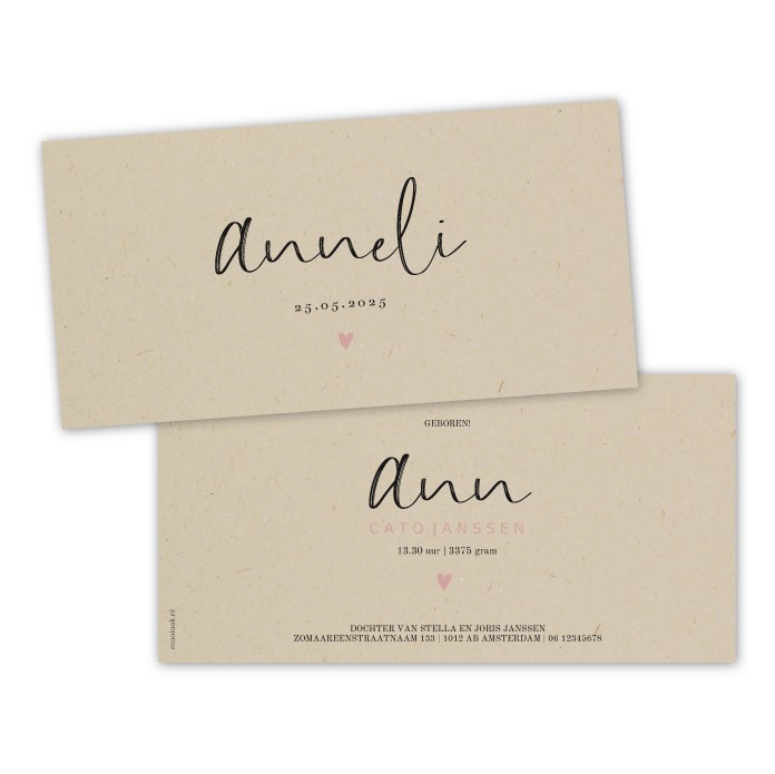 Geboortekaartje duurzaam handwrite Anneli