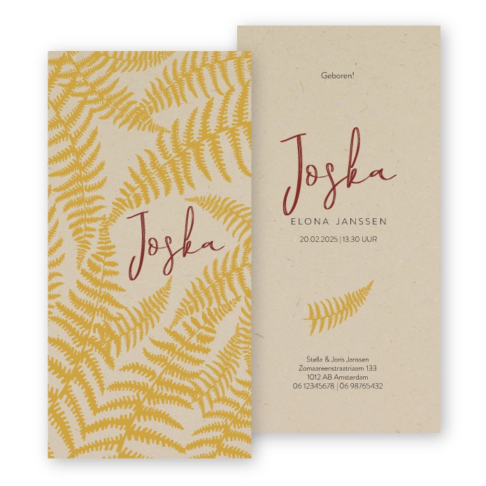 Geboortekaartje duurzaam varens Joska