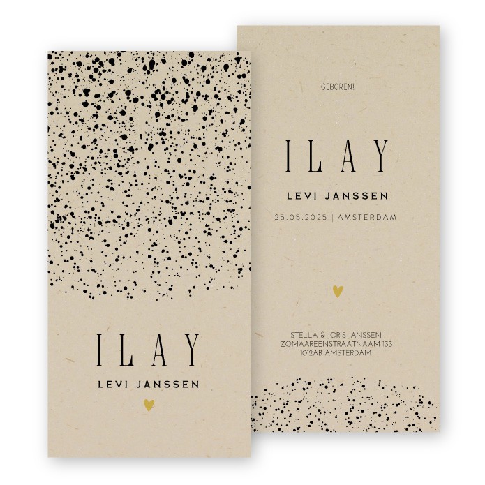 Geboortekaartje duurzaam Spetters Ilay
