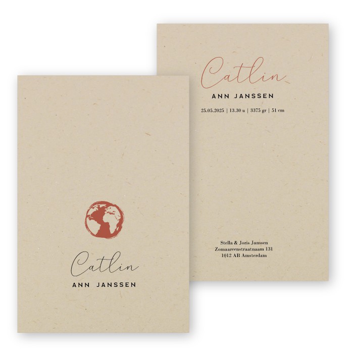 Geboortekaartje duurzaam wereldbol Catlin