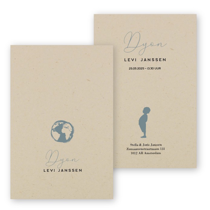 Geboortekaartje duurzaam wereldbol Dyon