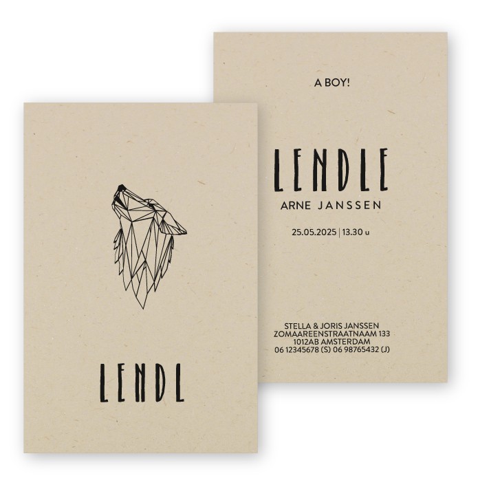 Geboortekaartje duurzaam wolf Lendl