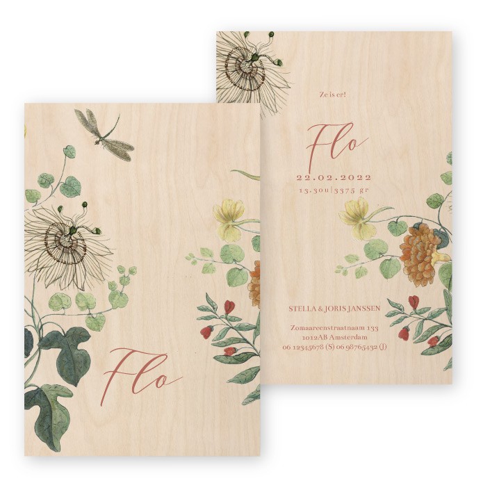 Geboortekaartje hout Flo