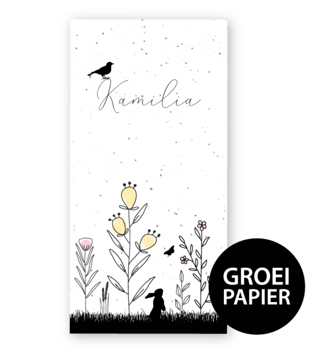 Geboortekaartje groeipapier Kamilia getekende takjes