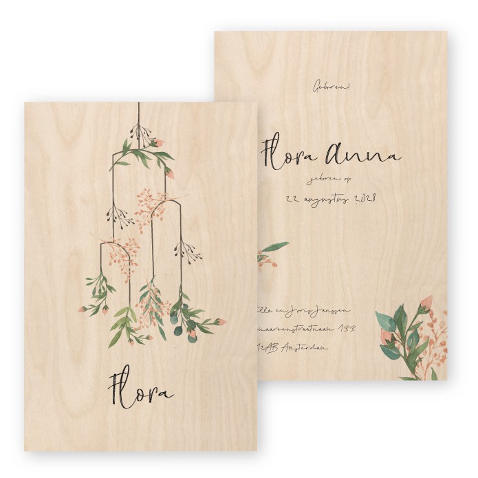 Geboortekaartje hout boho Flora