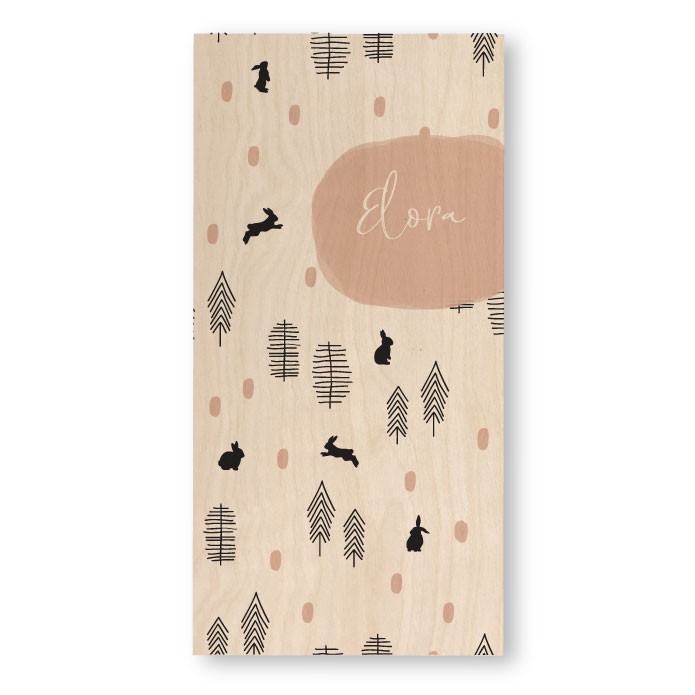 Geboortekaartje hout bos met konijntjes Elora