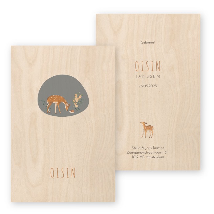 Geboortekaartje hout hertje Oisin