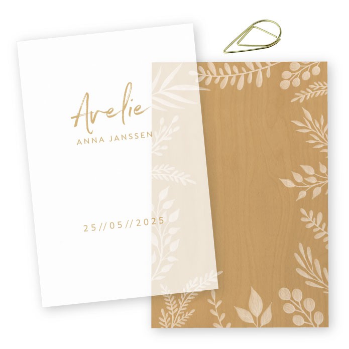 Geboortekaartje meisje hout kalk Avelie