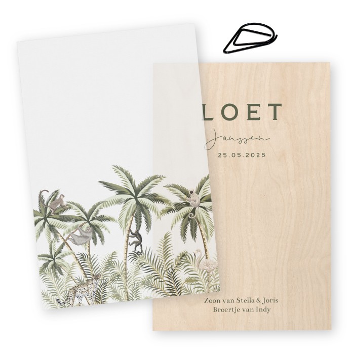 Geboortelabels hout kalk jungle