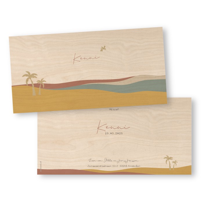 Geboortekaartje hout abstract zee liggend Kenni