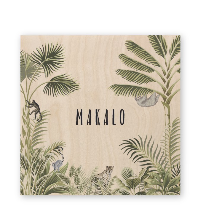 Geboortekaartje hout jungle Makalo