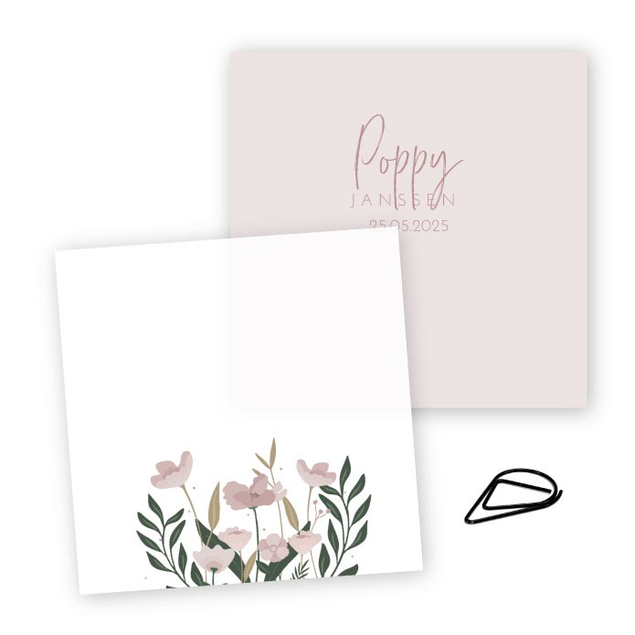Geboortekaartje kalklabels bloemen