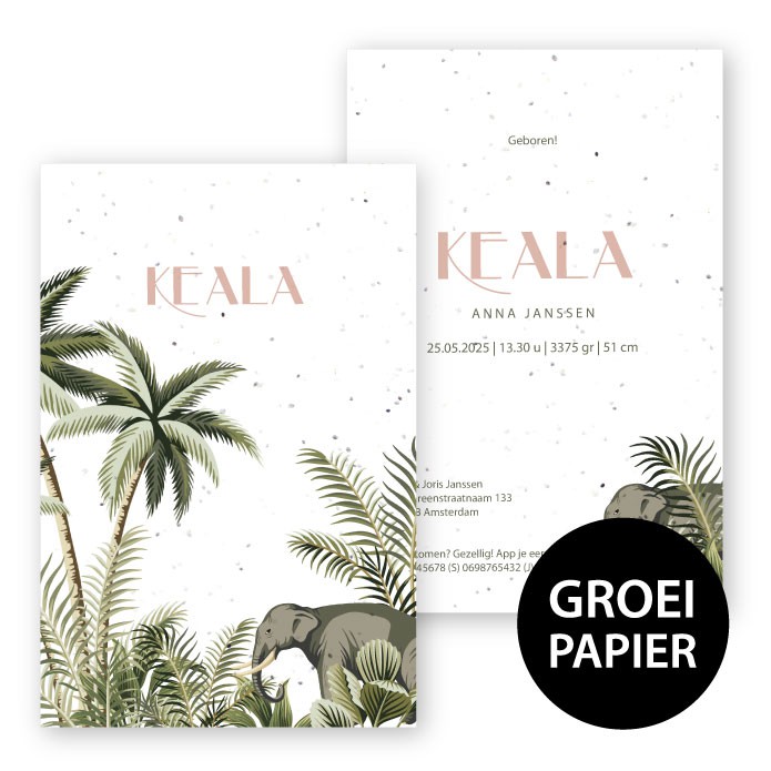 Geboortekaartje groeipapier Keala