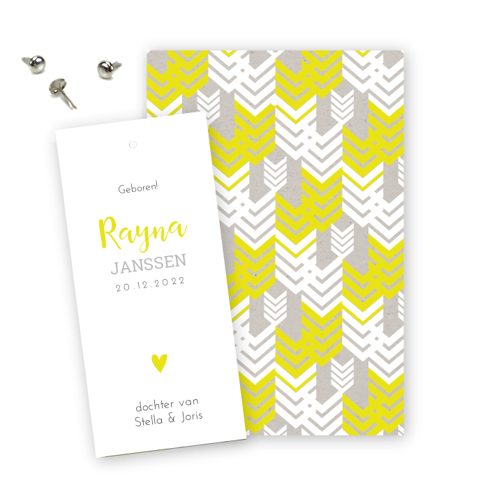 Geboortekaartje label splitpen Rayna