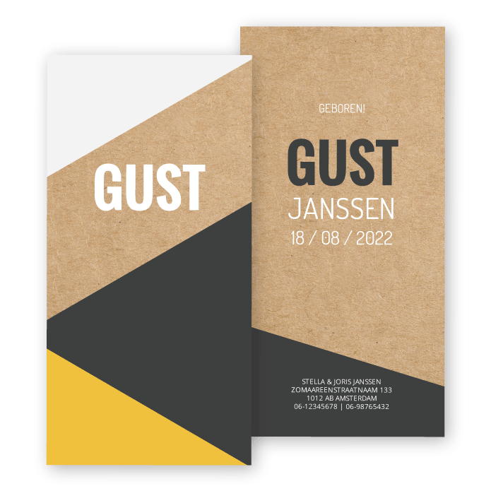 Geboortekaartje kraft karton geometrische vlakken - Gust