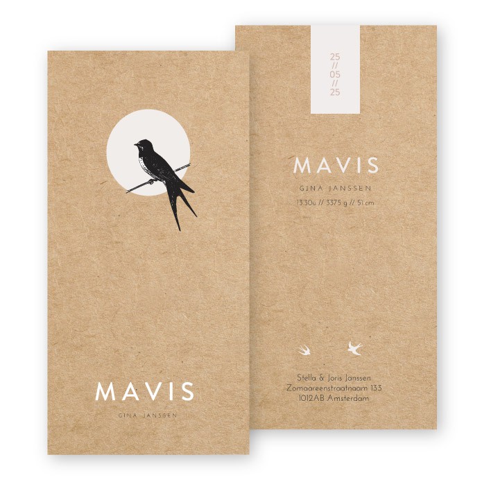 Geboortekaartje kraft karton waluw Mavis