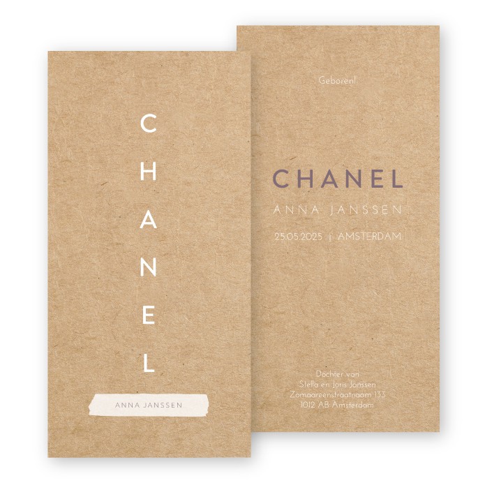 Geboortekaartje kraft look Chanel