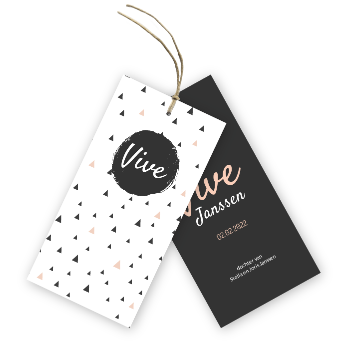 Geboortekaartje label grafische driehoekjes Vive