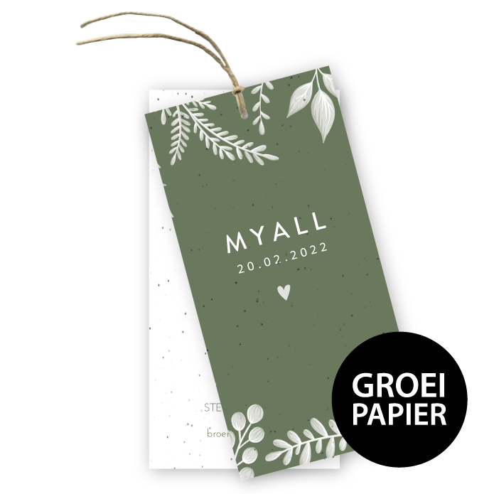 Geboortekaartje label groeipapier Myall