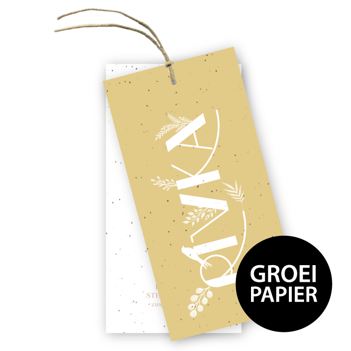 Geboortekaartje label groeipapier Rivka