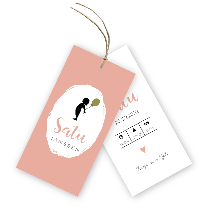 Geboortelabel meisje met ballon Satu