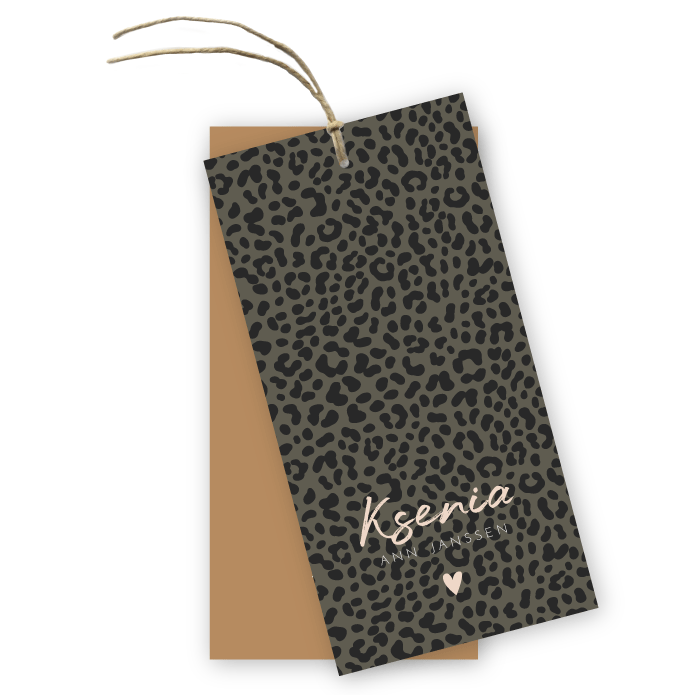 Geboortekaartje labels karton panterprint
